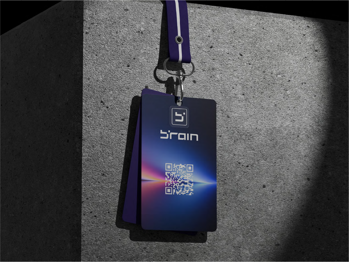 Aplicación de identidad visual de Brain en credencial corporativa, diseño de marca desarrollado por The Sign Studio.